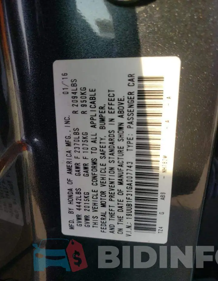 19UUB1F31GA007743 Photo# 12