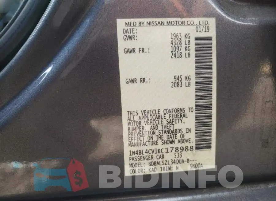 1N4BL4CV1KC178988 Photo# 10