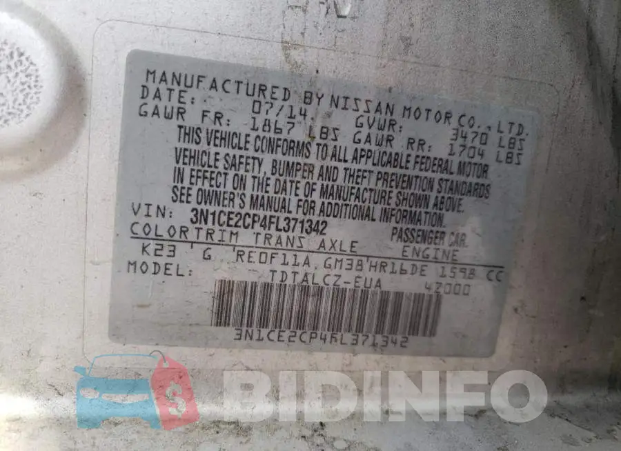 3N1CE2CP4FL371342 Photo# 12