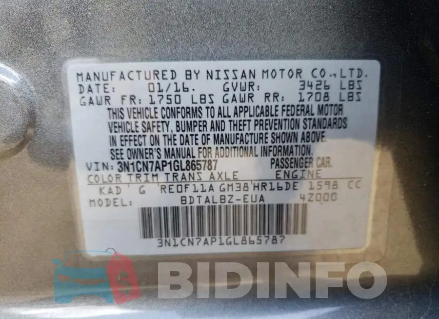 3N1CN7AP1GL865787 Photo# 14
