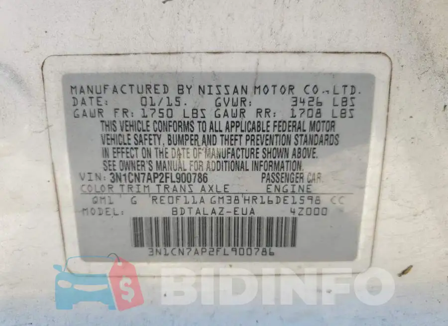 3N1CN7AP2FL900786 Photo# 12