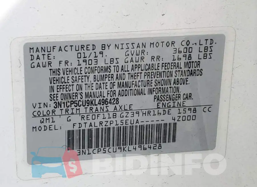 3N1CP5CU9KL496428 Photo# 14