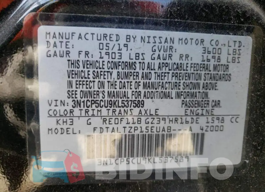 3N1CP5CU9KL537589 Photo# 13