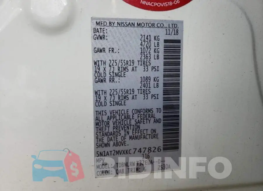 5N1AT2MVXKC747826 Photo# 10