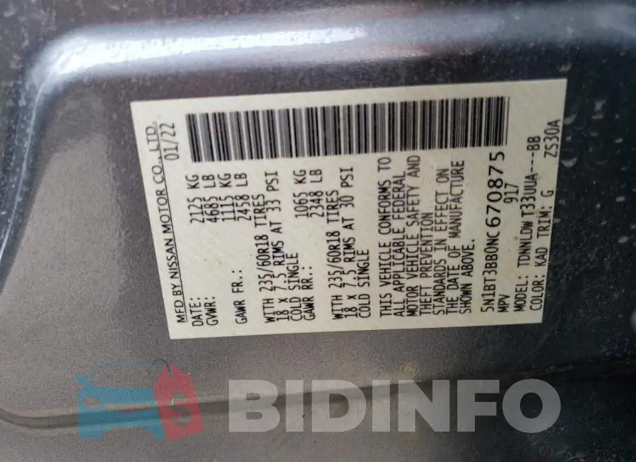 5N1BT3BB0NC670875 Photo# 13