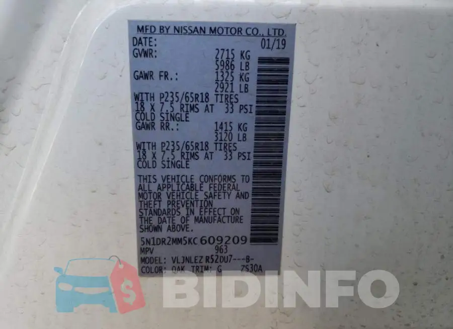 5N1DR2MM5KC609209 Photo# 13