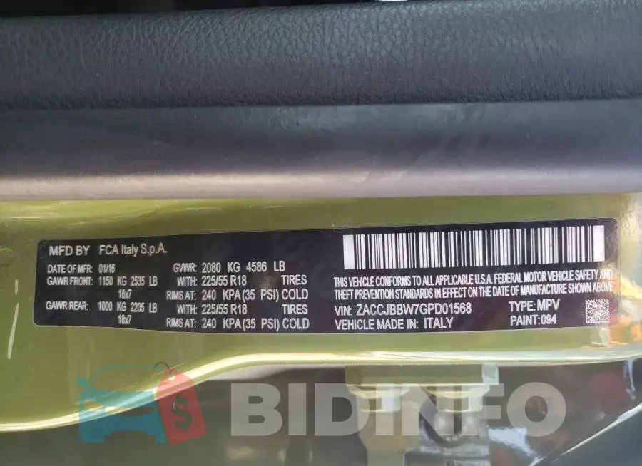 ZACCJBBW7GPD01568 Photo# 14