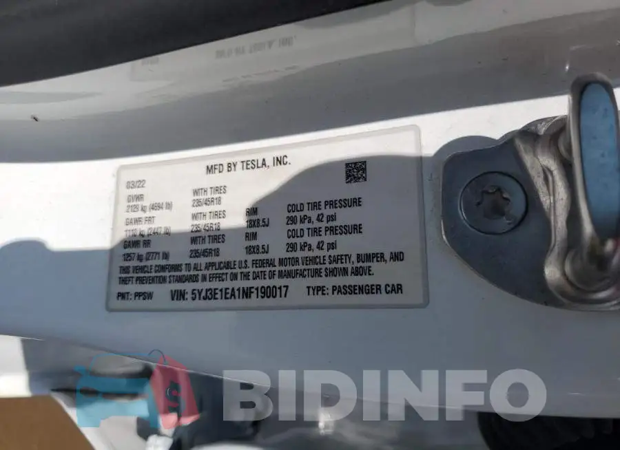 5YJ3E1EA1NF190017 Photo# 12
