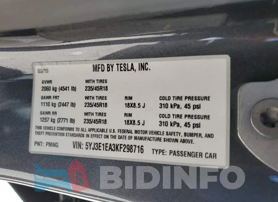 5YJ3E1EA3KF298716 Photo# 12