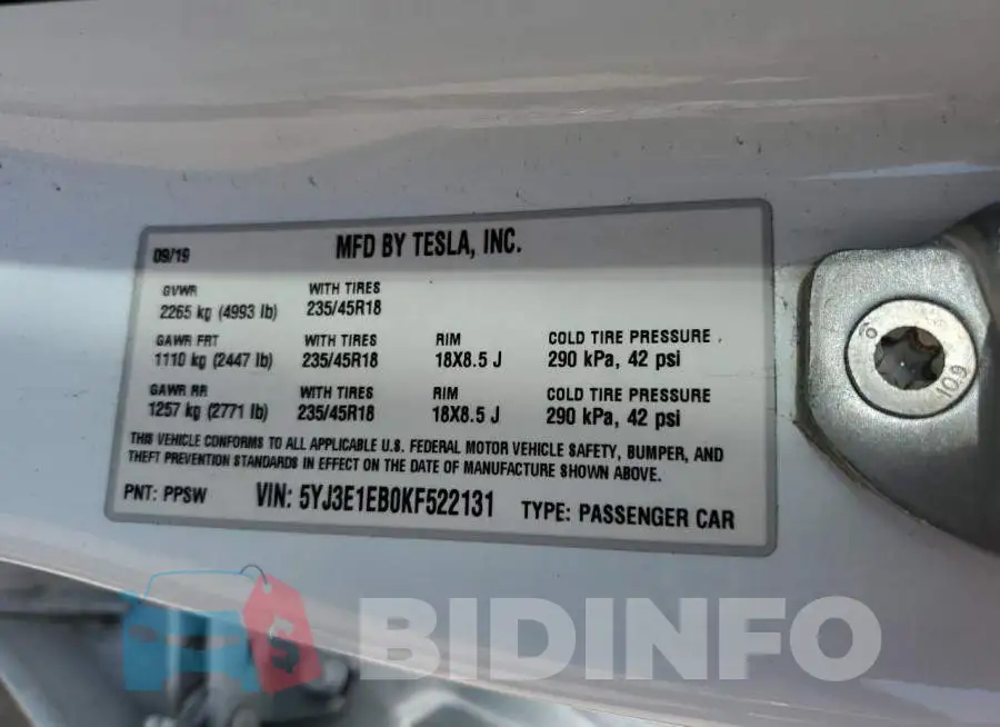 5YJ3E1EB0KF522131 Photo# 12