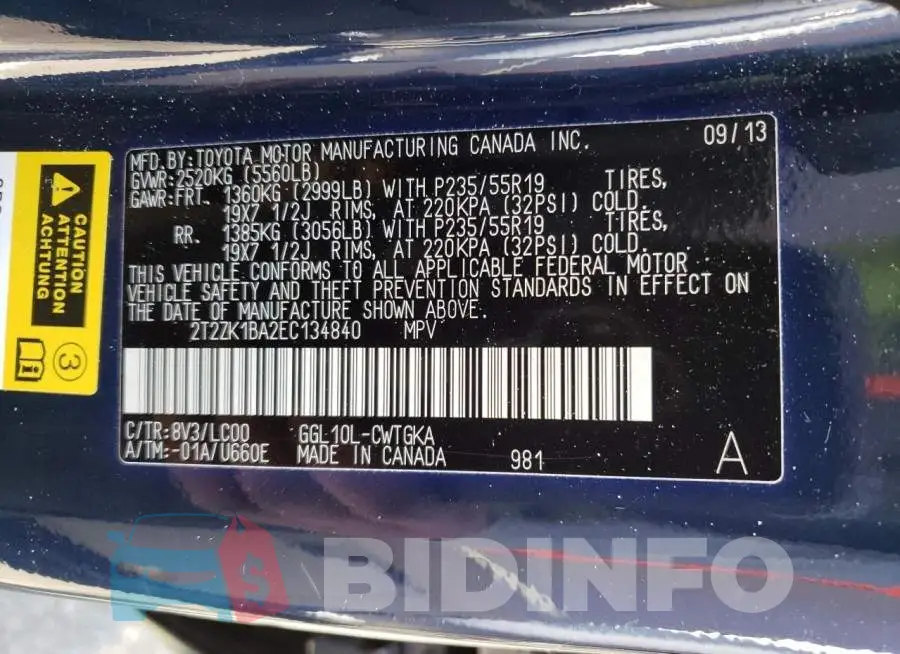 2T2ZK1BA2EC134840 Photo# 13