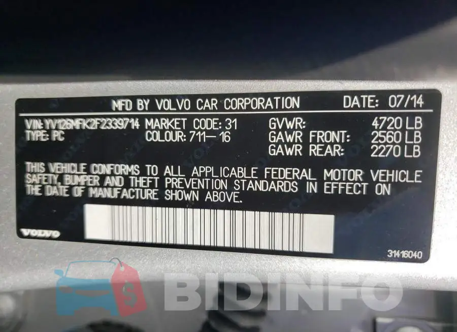 YV126MFK2F2339714 Photo# 12