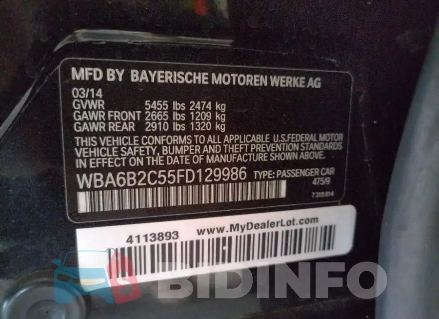 WBA6B2C55FD129986 Photo# 12