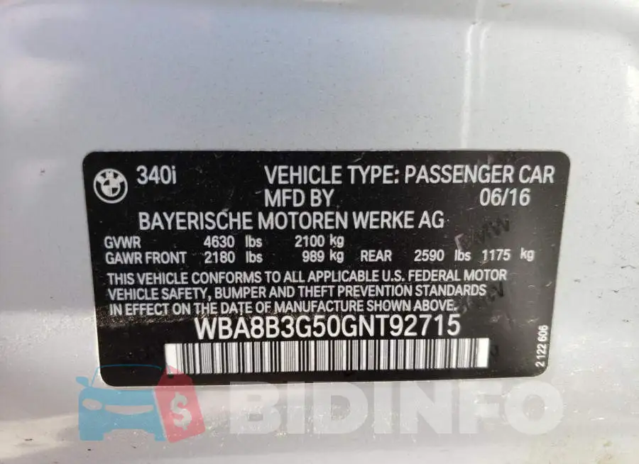 WBA8B3G50GNT92715 Photo# 12
