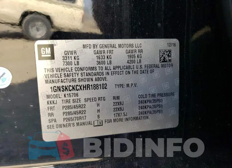 1GNSKCKCXHR188102 Photo# 13
