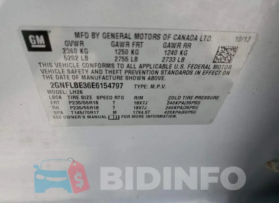2GNFLBE36E6154797 Photo# 13