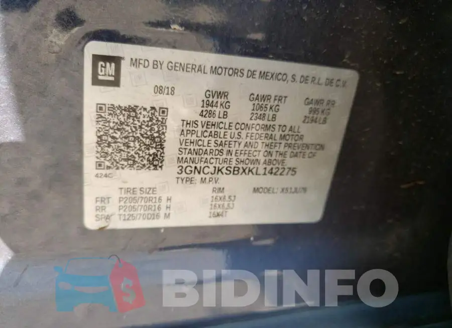 3GNCJKSBXKL142275 Photo# 13