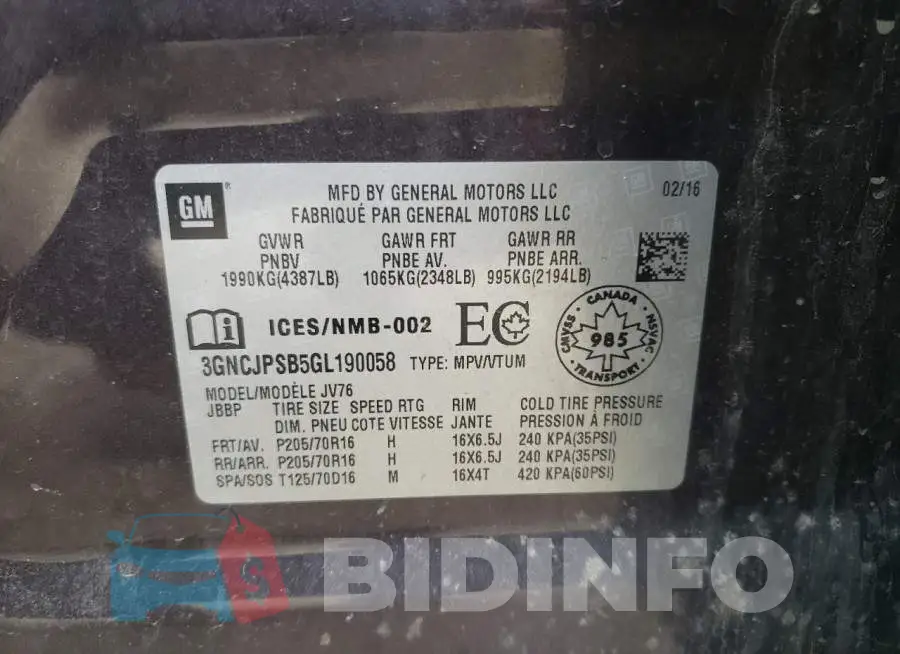 3GNCJPSB5GL190058 Photo# 13