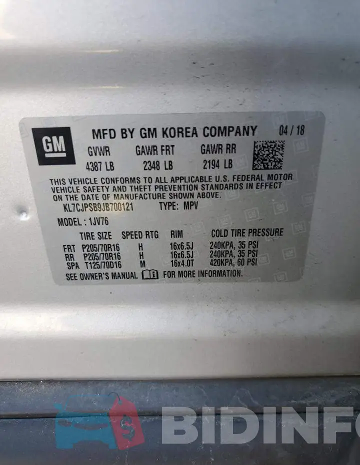 KL7CJPSB9JB700121 Photo# 13