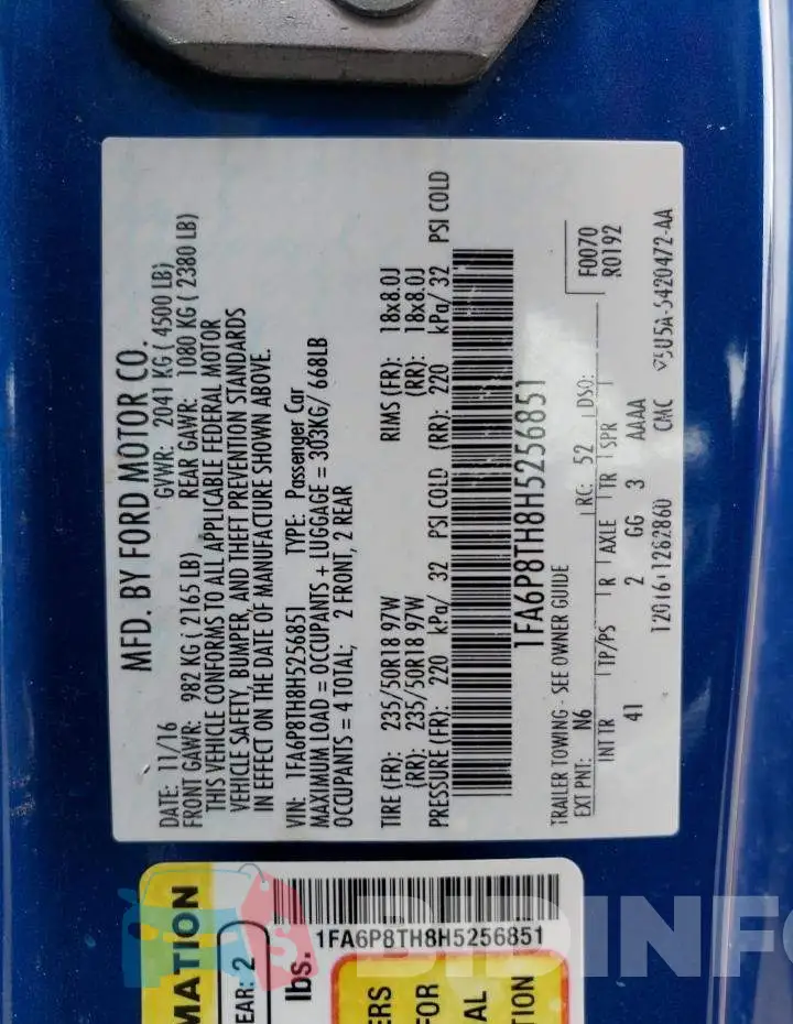 1FA6P8TH8H5256851 Photo# 12