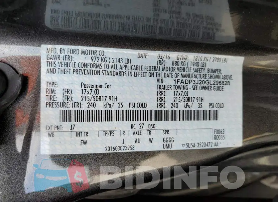 1FADP3J20GL296828 Photo# 13