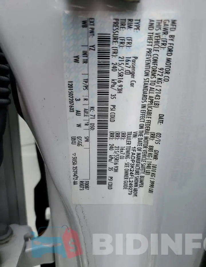 1FADP3K24FL249279 Photo# 12