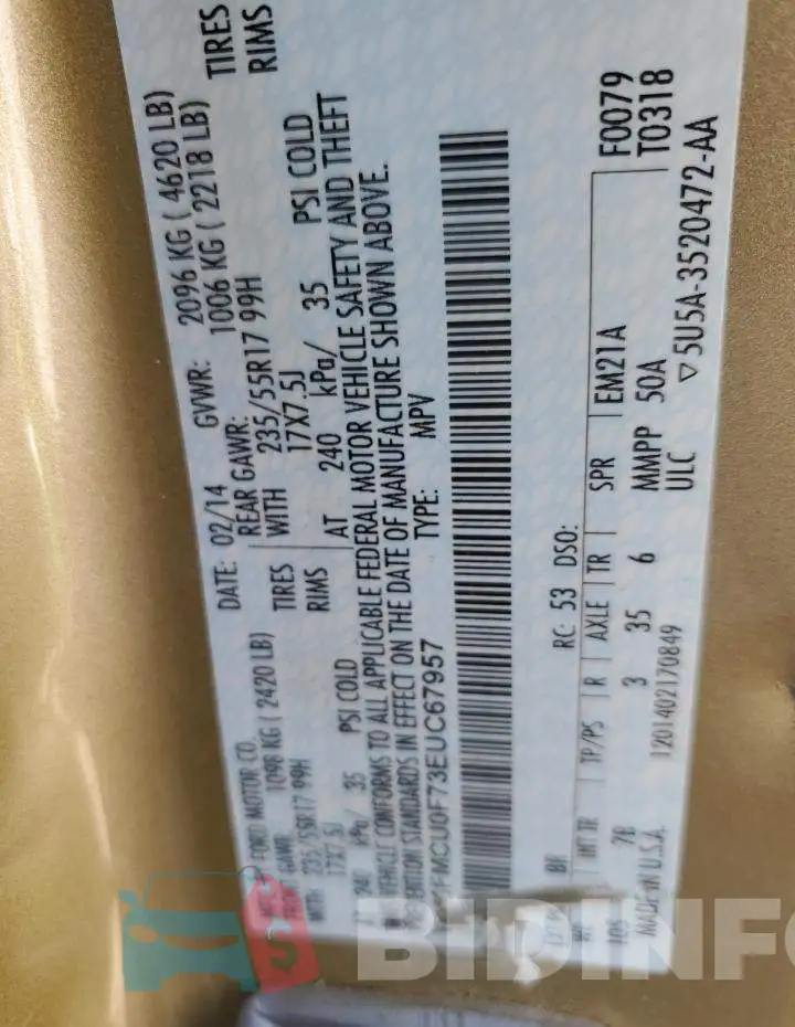 1FMCU0F73EUC67957 Photo# 12