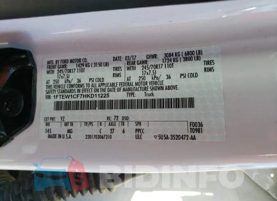 1FTEW1CF7HKD11225 Photo# 12