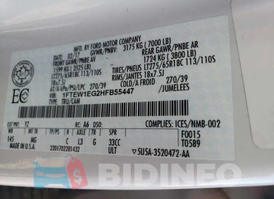 1FTEW1EG2HFB55447 Photo# 10