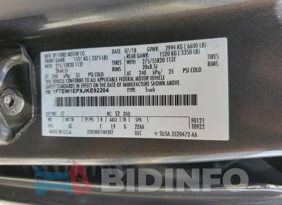1FTEW1EPXJKE92204 Photo# 12