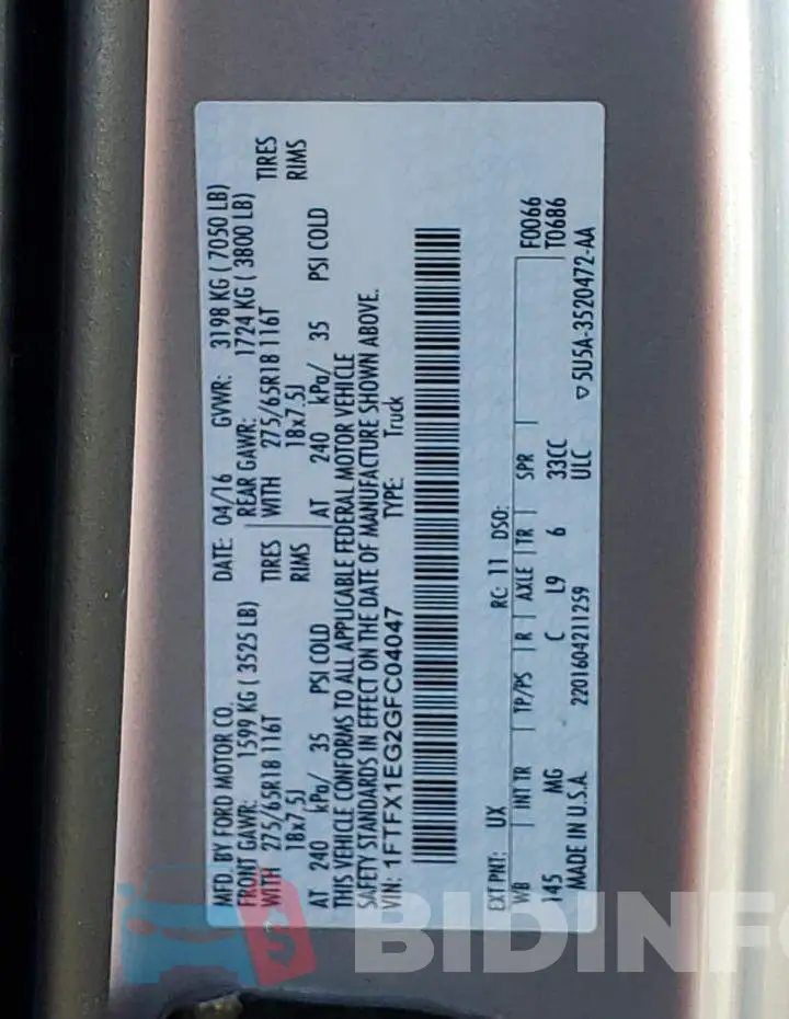 1FTFX1EG2GFC04047 Photo# 12