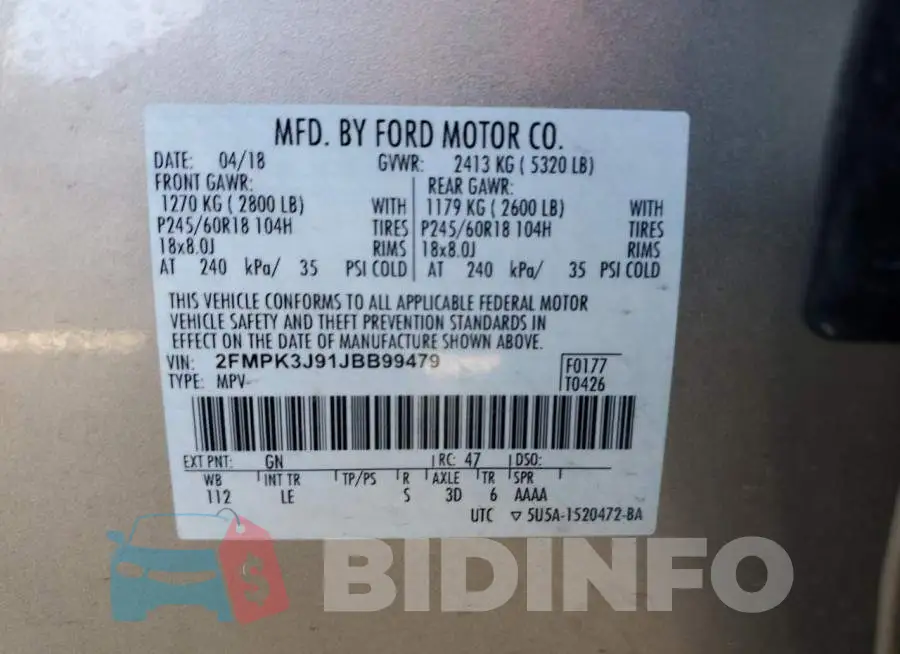 2FMPK3J91JBB99479 Photo# 12