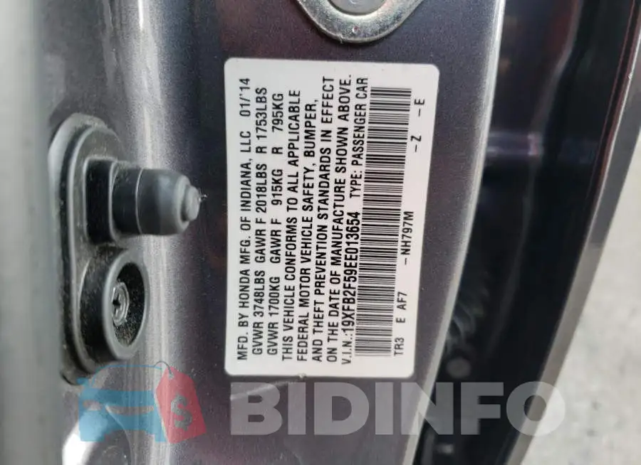 19XFB2F59EE013654 Photo# 12