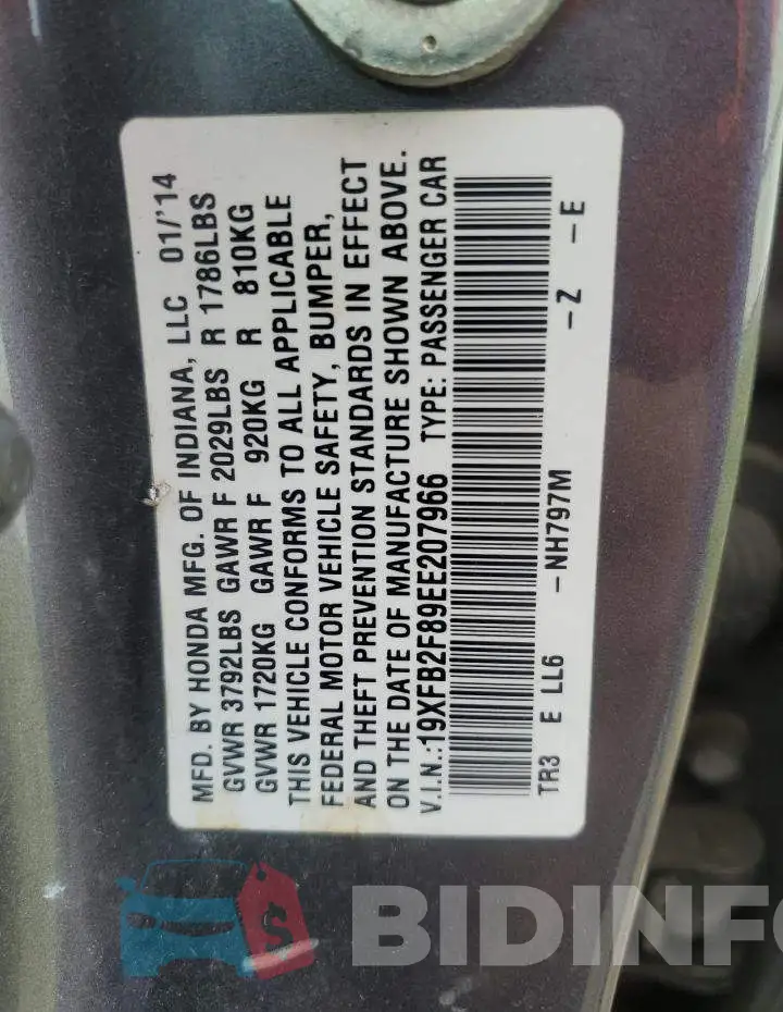 19XFB2F89EE207966 Photo# 13