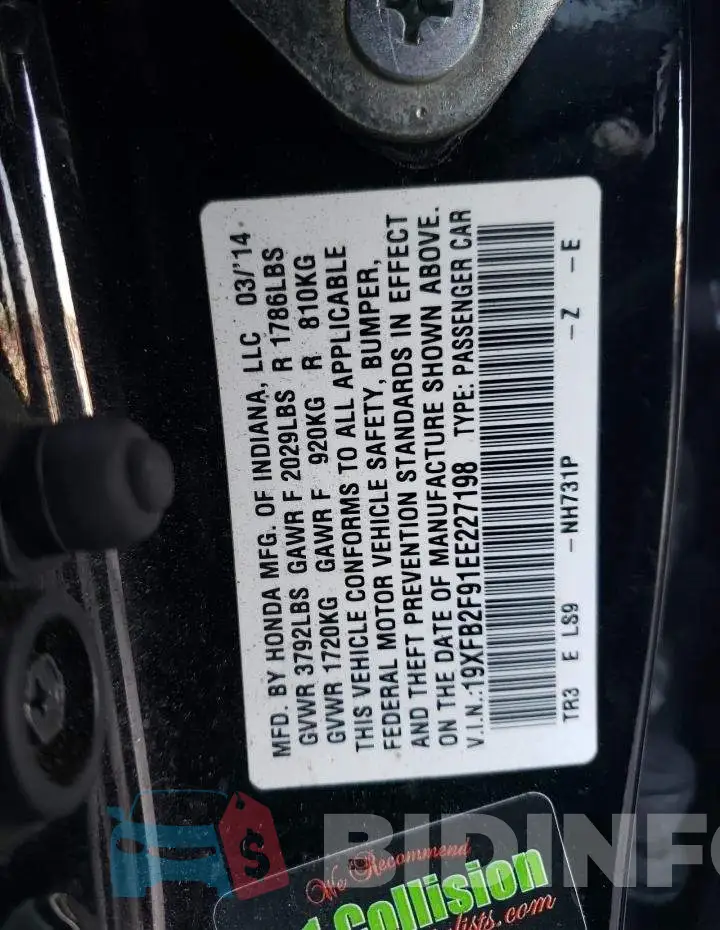19XFB2F91EE227198 Photo# 12