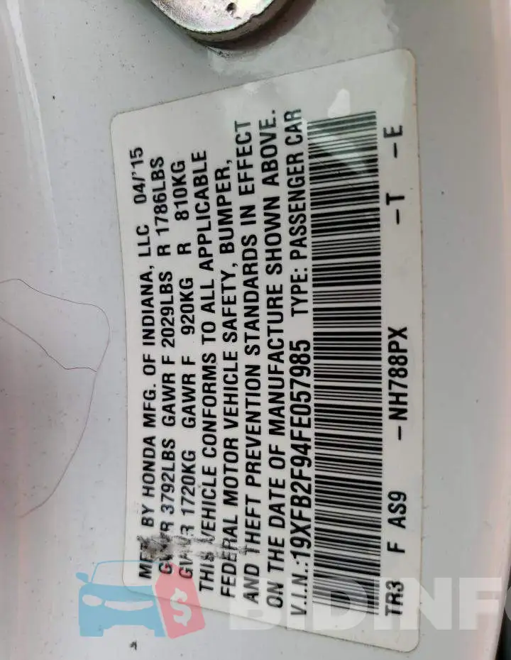 19XFB2F94FE057985 Photo# 13