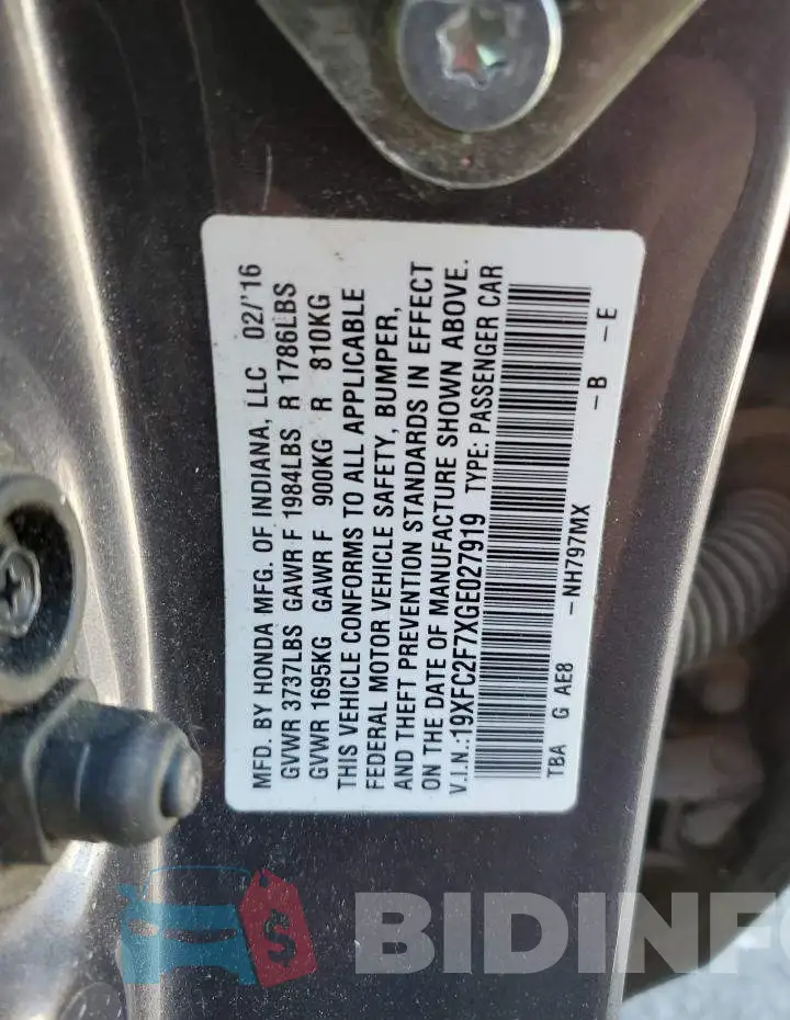 19XFC2F7XGE027919 Photo# 12
