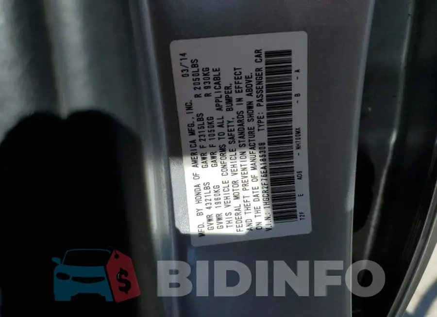 1HGCR2F76EA185306 Photo# 12