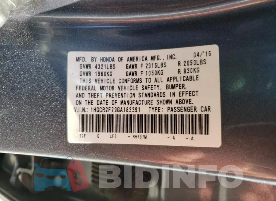 1HGCR2F79GA183391 Photo# 12
