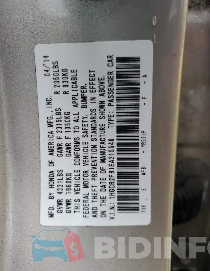 1HGCR2F81EA215546 Photo# 13