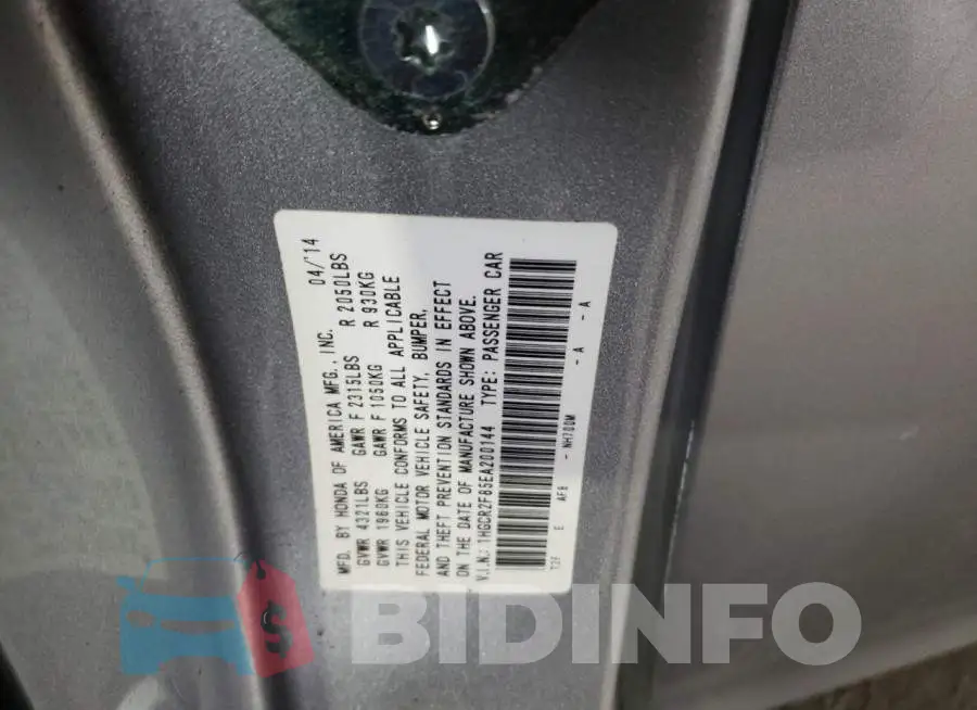 1HGCR2F85EA200144 Photo# 12