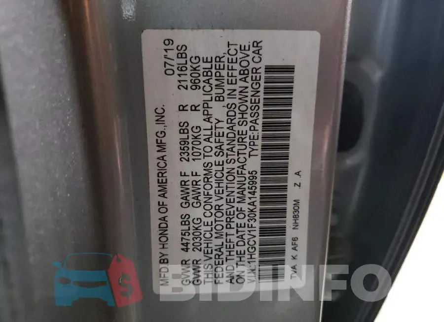 1HGCV1F30KA145995 Photo# 12