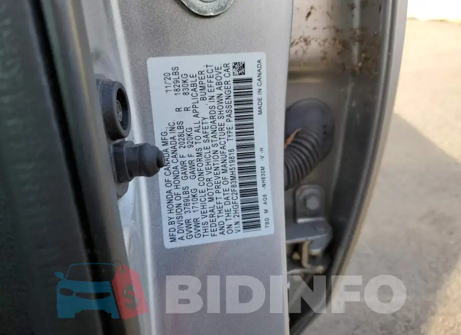 2HGFC2F83MH519816 Photo# 13