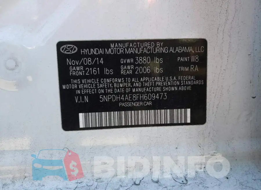 5NPDH4AE8FH609473 Photo# 12
