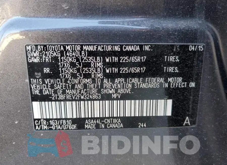 2T3BFREV2FW324863 Photo# 14