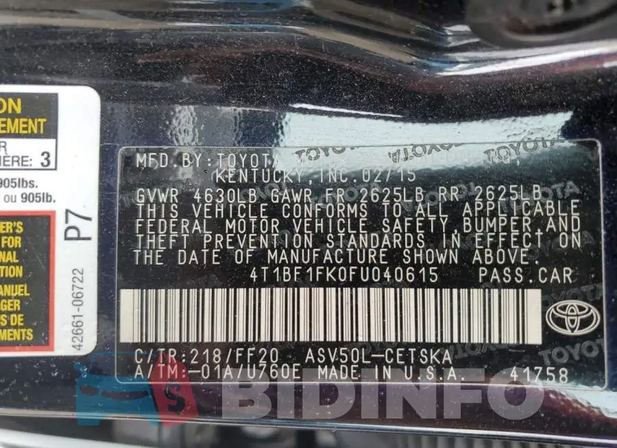 4T1BF1FK0FU040615 Photo# 12
