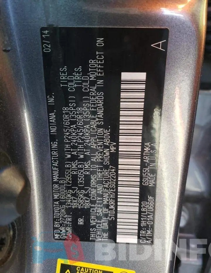 5TDJKRFH7ES022047 Photo# 14