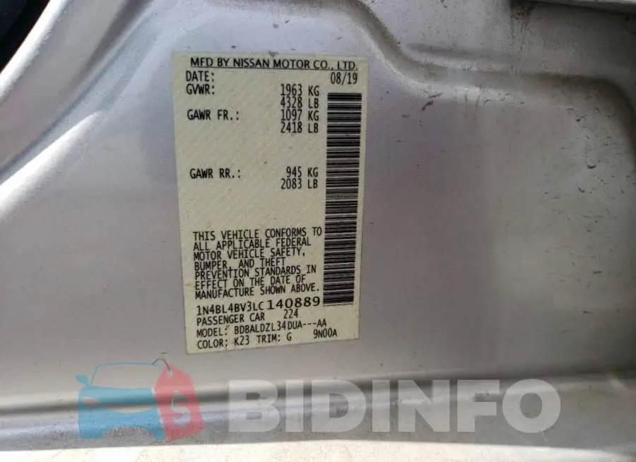 1N4BL4BV3LC140889 Photo# 12