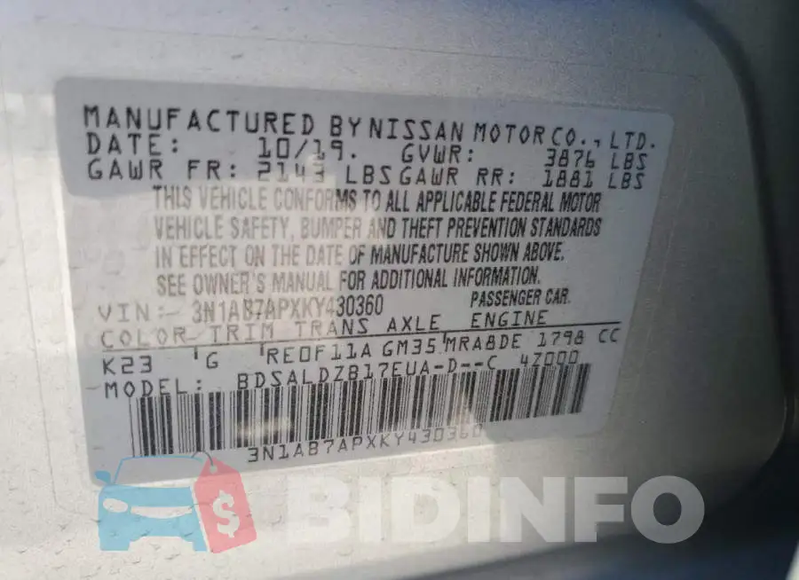 3N1AB7APXKY430360 Photo# 13