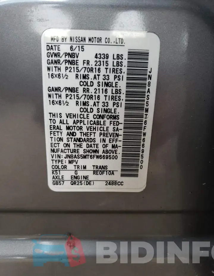 JN8AS5MT6FW669500 Photo# 14